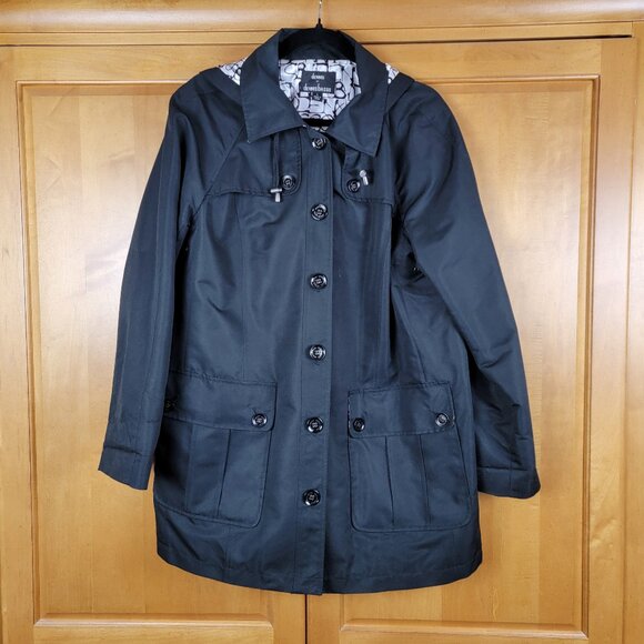 Dennis by Dennis Basso Black Hooded Trench Coat - L - Picture 2 of 13